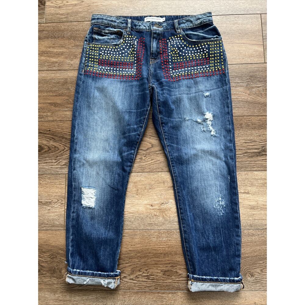 Artisan De Luxe Jean Women 28* Embroidered Distressed Ankle Mid-Rise Boho Hippie - Picture 12 of 12